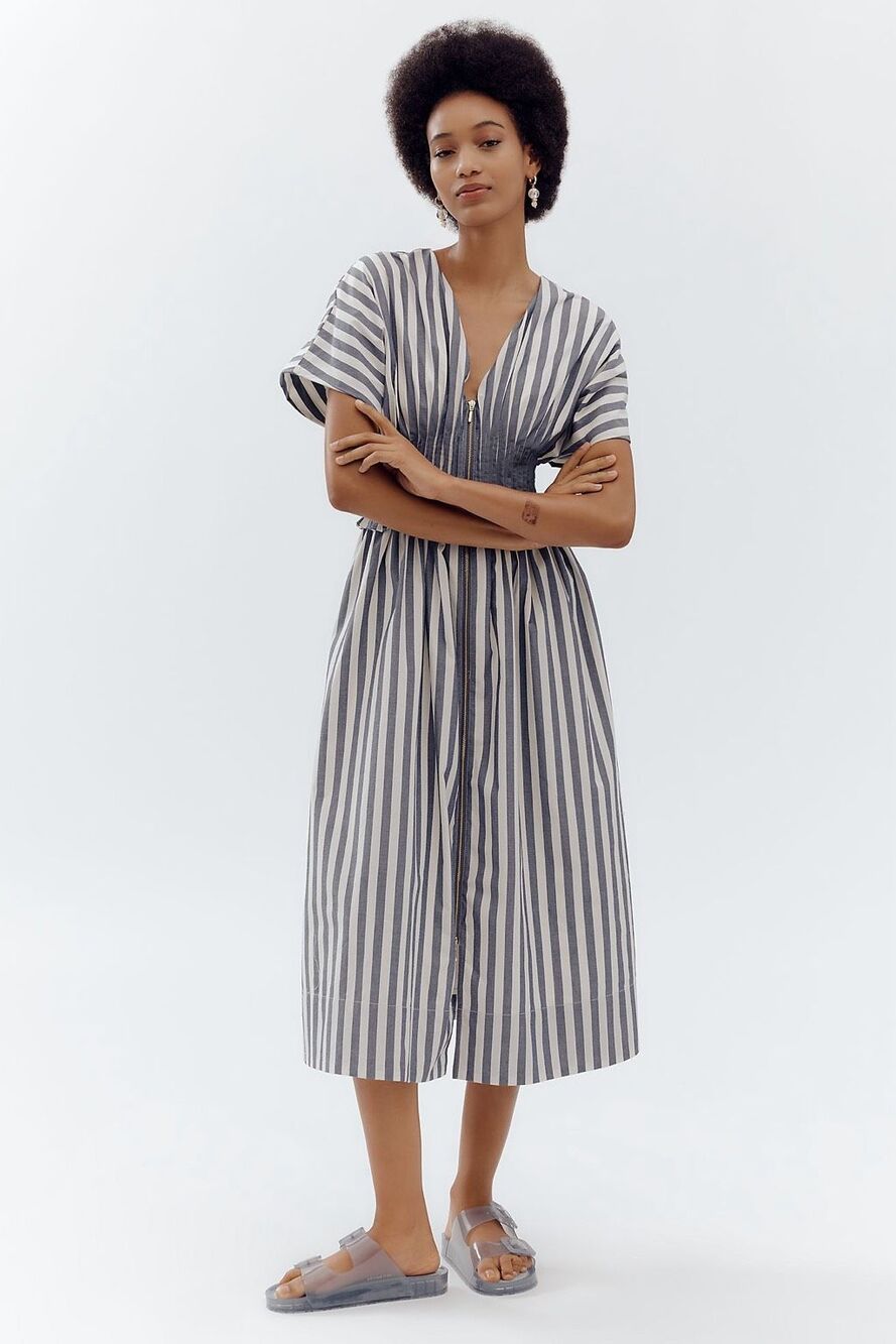 New Anthropologie V-Neck Zip-Front Midi Dress Size L